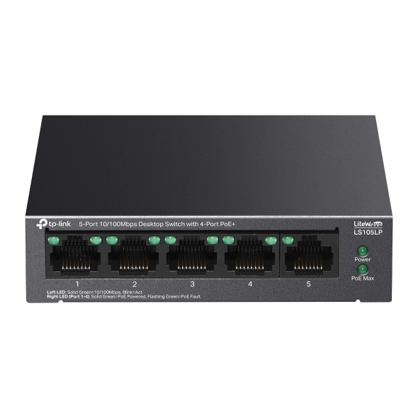 TP-Link 5-Port 10/100Mbps Desktop Switch with 4-Port PoE+ LS105LP