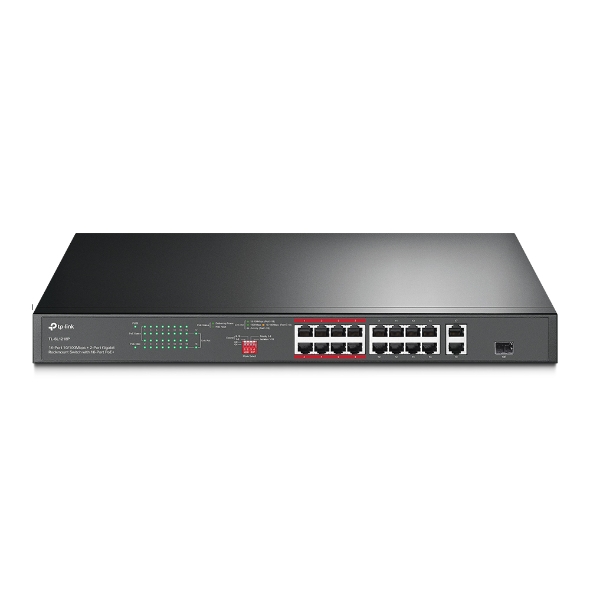 TP-link 16-Port 10/100 Mbps + 2-Port Gigabit Rackmount Switch with 16-Port PoE+ TL-SL1218P
